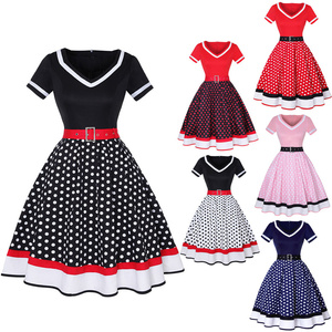 <span class=keywords><strong>Robe</strong></span> midi rétro vintage rockabilly à pois imprimée numériquement, col en V, ceinture, coupe trapèze, taille naturelle, style <span class=keywords><strong>pin</strong></span>-<span class=keywords><strong>up</strong></span> années 50, pour femmes rondes 4XL - Product Image 2