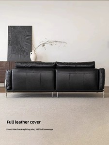 Canapé deux places en cuir véritable style Bauhaus médiéval français, pieds en métal, haut de gamme, rangée droite, écologique, convertible pour hôtel - Product Image 4