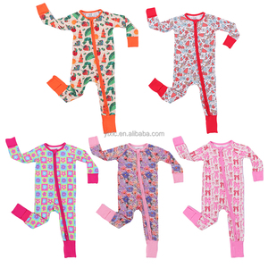 맞춤형 95% 대나무 5% 스판덱스 아기 유아용 2피스 반팔 바지 파자마 잠옷 어린이 파자마 슬립슈트 의류 세트 - Product Image 1