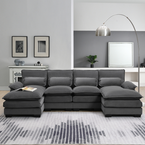 Overseas Warehouse Us Stock Modern U-shaped Sectional Sofa With Waist Pillows Seat Fill Material:foam Pocket Spring Sofa