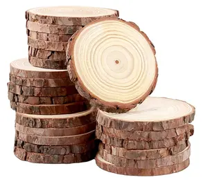 Wood Slices Bulk 4-4.7 Inch Unfinished Natural With Tree Barks Rustic Wedding Centerpiece Disc Craft Pieces For Circles