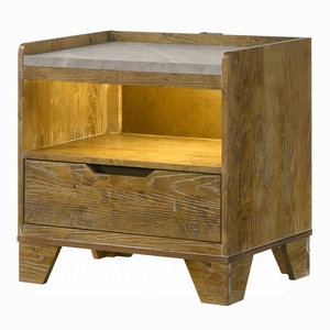 Transitional Brown Nightstand With LED Light Drawer Shelf Bedroom Furniture 1pc Bedside Cabinet - Product Image 3