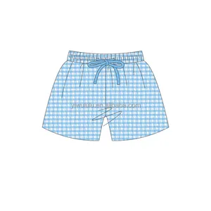 Hot Sale Boy Plaid Trunks Drawstring Lined Kids Shorts Seersucker Swimwear Kids Beach Wears