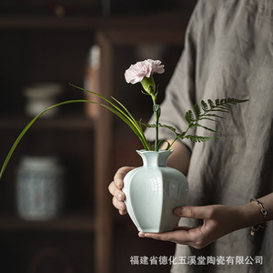 Jarrón de Cerámica Wuxitang, Forma de Granada, Porcelana Esmaltada Monocromática, Decoración Asiática Zen para Arreglos Florales de Mesa - Product Image 3