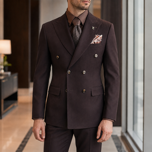 Nouveau costume <span class=keywords><strong>homme</strong></span> croisé bordeaux style italien, col en V, ensemble 2 pièces, coupe ajustée sur mesure, pour <span class=keywords><strong>mariage</strong></span> et cérémonie - Product Image 1
