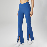 Logo personnalisé Leggings de yoga taille haute croisée longue longueur fente sur le devant pantalon évasé de danse sans couture sur le devant pour femmes