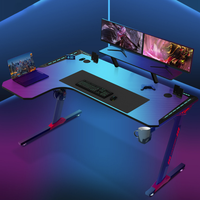Bjflamingo Table de jeu blanche avec lumières LED bureau de jeu d'ordinateur en forme de L