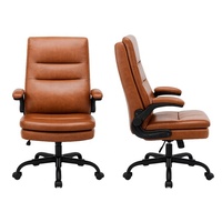 Chaise de bureau ergonomique en cuir vintage marron, dossier haut, réglable, avec coussin à ressorts, accoudoirs rabattables, chaise à bascule