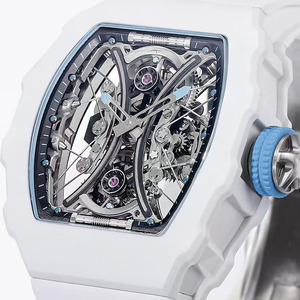 Reloj tourbillon para hombre de alta gama, con caja de fibra de carbono blanca de estilo elegante, correa de caucho y cristal de zafiro. - Product Image 2