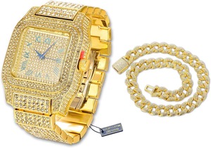 Reloj de Cristal con Diamantes Moissanite y Oro Amarillo para Hombre, Lujoso, Resistente al Agua 100 Bar, con Números Romanos, Esfera Cuadrada, Caja de Regalo - Product Image 5
