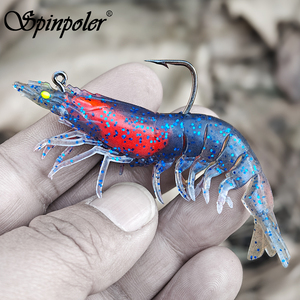 Leurre souple de pêche Spinpoler segmenté pré-monté en forme de crevette, résistant en TPR avec hameçon lesté pour la pêche en eau douce et salée - Product Image 1