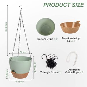 8 Inch 2 Stuks Zelfbesproeiing Hangende Plantenbakken Met Drainagegaten En Ketting, Hangende Plantenbak Voor Kamerplanten - Product Image 2