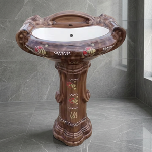 Lavabo de pie cuadrado de cerámica para baño, modelo Leto 3D, venta al por mayor para uso en centros comerciales y villas - Product Image 1