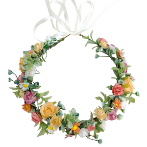 Simulation directe d'usine guirlande florale orange fête féerique coiffure de vacances papier rose bandeau couronne - Product Image 1