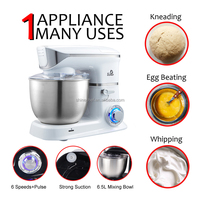 Batteur sur socle multi-vitesses 6,5 litres en acier inoxydable avec tête inclinable, accessoires pour bol mélangeur, pour la pâtisserie, la cuisson du pain, appareil électroménager