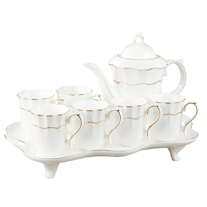 Factory Export Ceramic Gold Rim Kettle Water Set 1 Pot 6 <b>Cups</b> Porcelain Tea Set Water Pot Set - Product Image 3