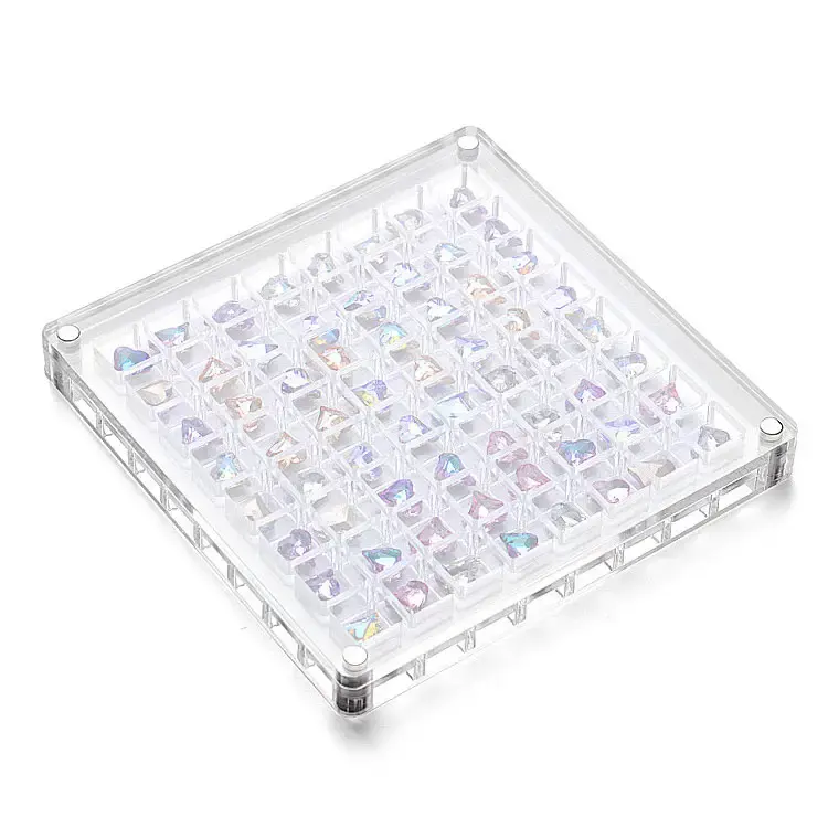 Clear Acrylic Nail Art Crystal Diamond Stone Jewelry Storage Box Tiny Grids 36 Grids