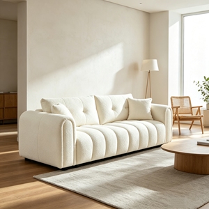 Sofá Cama Tapizado en Tela y Madera a Precio de Fábrica, Sofá Seccional Extensible para el Hogar, Hoteles, Villas y Apartamentos - Product Image 1