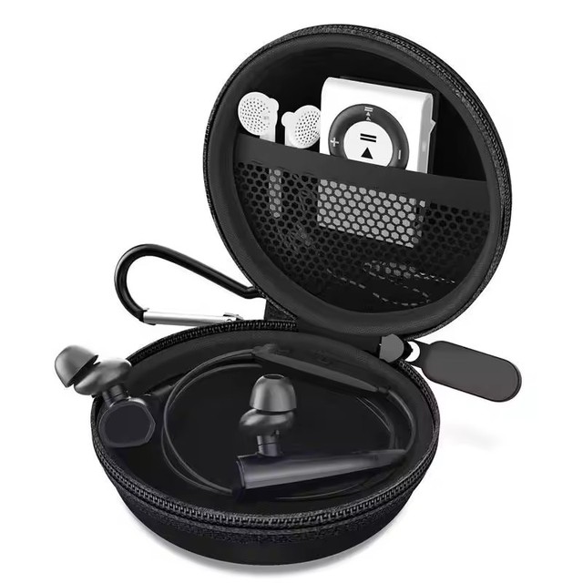 Customized EVA Hard Shell Mini Round Case Change Coin Purse Pocket Travel USB Cable Earbud Earphone Box with Handle Carabiner