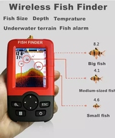 Détecteur de poissons sans fil portable, sonar 100 m, boîtier en plastique, couleur rouge, couverture à 45 degrés, 125 kHz, modèle certifié CE, batterie
