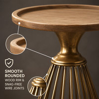 Petite table d'appoint ronde avec plateau en bois de sapin, base en fil métallique, style industriel vintage pour salon