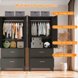 71" Tall Modern Metal <b>Wardrobe</b> Cabinet with Drawers <b>Hanging</b> Rod Doors 3 Shelves-Extendable for Bedroom Office & Foyer (Black) - Product Image 5