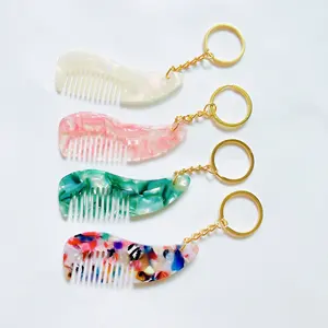 Logo personalizzato colorato con taglio di tartaruga Mini spazzola per capelli in acetato portachiavi tascabile portatile <span class=keywords><strong>pettine</strong></span> per bambini - Product Image 2