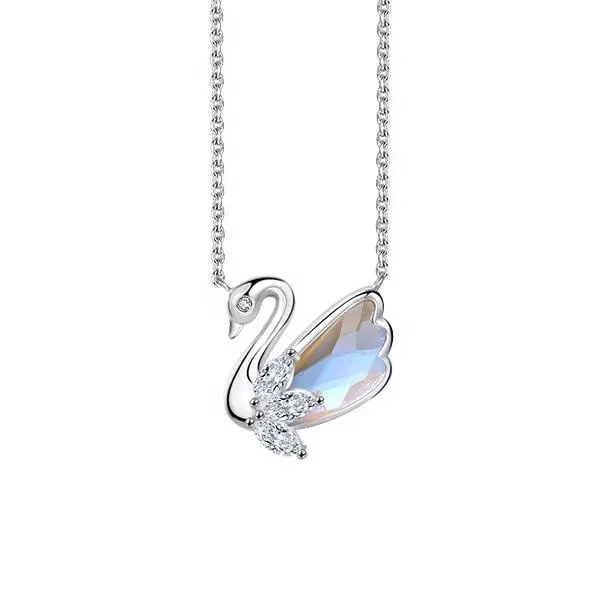 Romantique 2024 argent sterling 925 cygne colliers bijoux coloré verre zircon animal cygne pendentif collier