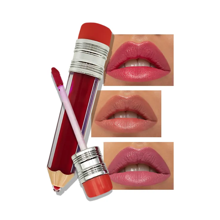 Lápiz labial mate líquido vegano de etiqueta privada resistente al agua, brillo de labios brillante desnudo, forma de lápiz, venta al por mayor, maquillaje de labios de belleza