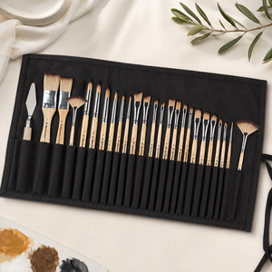 Ensemble de pinceaux professionnels en nylon Paul Cézanne, manche en bois massif, étui en toile enroulable, outils de peinture pour artistes avec couteau à palette - Product Image 1
