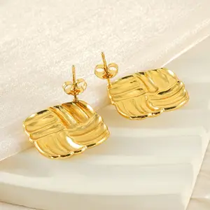 Nuovissimi orecchini a bottone attorcigliati da donna Vintage ipoallergenici oro placcato 18k in acciaio inossidabile orecchini quadrati a righe