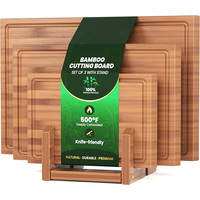 Ensemble de 3 planches à découper double face en bambou carbonisé, compatibles couteaux, pour la préparation et le service des repas en cuisine, avec support