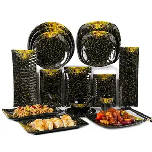 סיטונאי יפני כלי שולחן שחור זהב צלחת מנות סט מלמין צלחות סט כלי אוכל