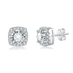 fashion summer round 1 carat moissanite diamond 925 silver cute halo earrings for girls