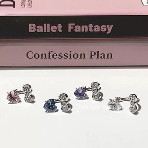 Boucles d'oreilles clous <span class=keywords><strong>en</strong></span> acier inoxydable 1,2 mm avec zircon rose <span class=keywords><strong>en</strong></span> forme de fer à cheval et nœud, bijoux pour femmes, doux et mignons - Product Image 5