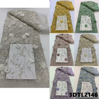Tissu de dentelle de luxe Oman avec fleurs 3D, dentelle perlée Équateur, tulle brodé, tissu de dentelle à sequins pour robe de mariée Philippines