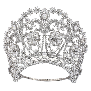 Grande Tiara Nuziale in Metallo, Gioiello da Regina, Ornamento Regolabile, Corona con Strass per Sposa, Anniversario, Concorso di Bellezza, Miss World, Oro - Product Image 1