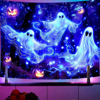 Tapisserie murale réactive aux UV personnalisée pour Halloween, effet phosphorescent sous lumière noire, motifs Château, Lune, Crâne, pour la décoration de festivals et de soirées DJ