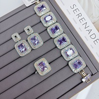 Perhiasan TIANSHE Grace Unik Mewah Berkualitas Tinggi Set 3pcs Gelang Anting Cincin Kristal Zirkon Biru Kuningan
