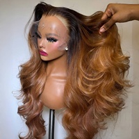 Pelucas de Cabello Humano Vietnamita con Frente de Encaje HD 13x4, Sin Pegamento, Ondas Sueltas Profundas, 7x7, Ondas Corporales con Reflejos, Color Naranja Degradado