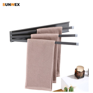 מתלה מגבות מודרני מתקפל עם דבק עצמי, מוט מגבות מסתובב, נירוסטה, שחור/אפור - Product Image 1