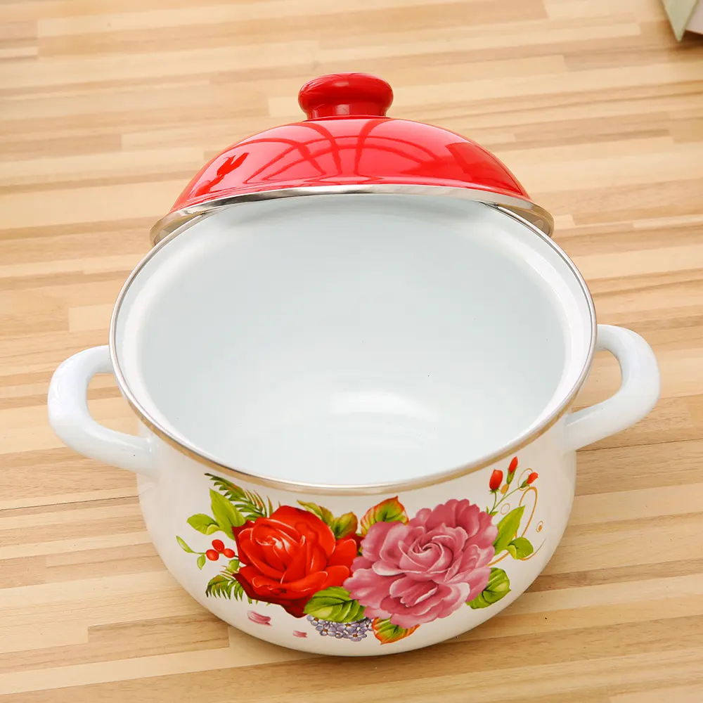 18-26 cm 빨간색과 핑크 장미 좋은 품질 에나멜 캐서롤 조리기구 세트 주방 용품 요리 도구