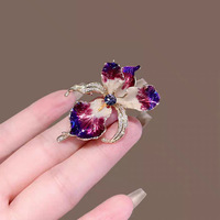Broche en émail Iris de luxe léger pour femmes, broche de fleur haut de gamme, micro-incrustée de zircon, accessoire de broche
