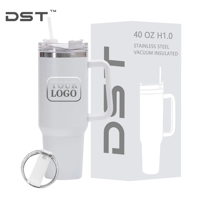USA Warehouse 40oz White Blank Sublimation 304 Stainless Steel Vacuum Insulated Travel Tumbler with Handle and Straw