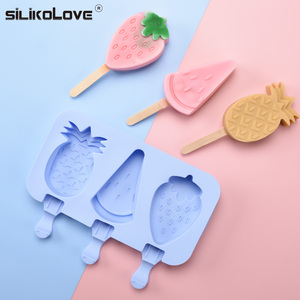 Non-stick <b>cube</b> tray fruit-shaped 3-cavity DIY popsicle maker ice cream mold - Product Image 3