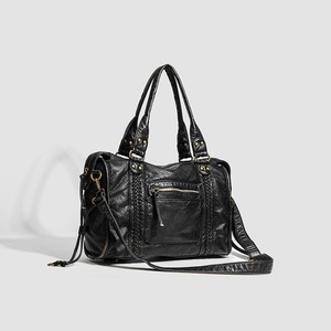 Cross-border Best-selling French-style Vintage Biker <b>Bag</b> <b>Soft</b> PU <b>Leather</b> Shoulder Crossbody Tote Large Women's <b>Bag</b> High Capacity - Product Image 2