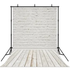Фон для фотосъемки с изображением бело-коричневой серой кирпичной стены деревянного пола портретной детской коммерческой фотостудии