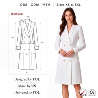 Robe Blazer Femme Blanche Double Boutonnage Revers Cranté Manches Longues Longueur Genou pour Bureau, Hôtel, Réceptionniste, Sur Mesure