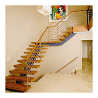 Escalier droit mono en fer et en bois avec rampe en verre pour les hôtels et les salles d'intérieur au design moderne Offre Spéciale personnalisé