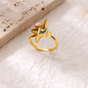 Anillo Abierto Ajustable de Acero Inoxidable con Baño de Oro de 18K, con Mariposa, Estrella, Corazón, Perla y Circonita, Joyería de Moda para Mujer - Product Image 4